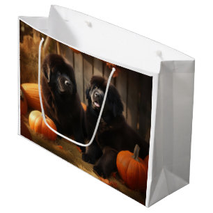 Newfoundland Puppy Autumn Delight Pumpkin Large Gift Bag