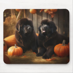 Newfoundland Puppy Autumn Delight Pumpkin Mouse Pad