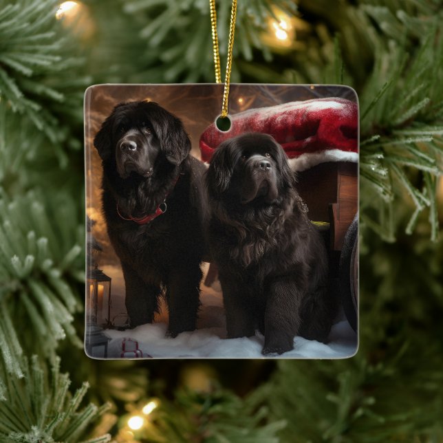 Newfoundland Snowy Sleigh Christmas Decor Ceramic Ornament (Tree)