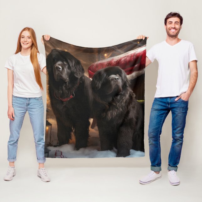 Newfoundland Snowy Sleigh Christmas Decor Fleece Blanket (In Situ)