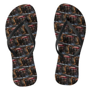 Newfoundland Snowy Sleigh Christmas Decor Flip Flops