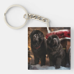 Newfoundland Snowy Sleigh Christmas Decor Keychain