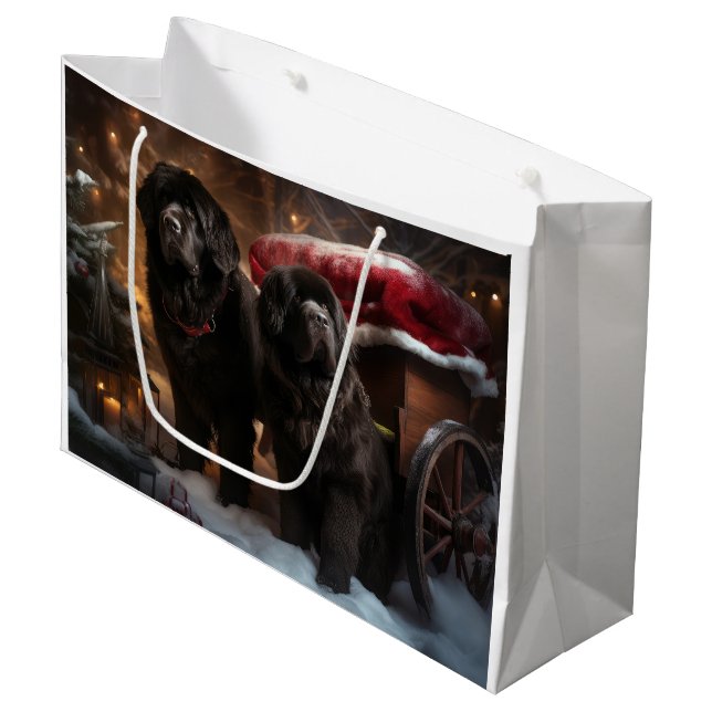 Newfoundland Snowy Sleigh Christmas Decor Large Gift Bag (Front Angled)