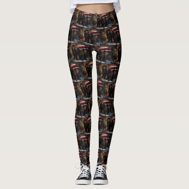 Newfoundland Snowy Sleigh Christmas Decor Leggings (Front)