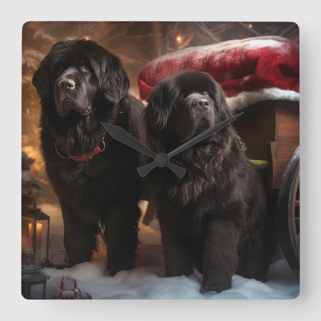 Newfoundland Snowy Sleigh Christmas Decor Square Wall Clock (Front)