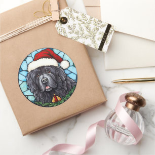 Newfoundland Stained Glass Christmas Classic Round Sticker