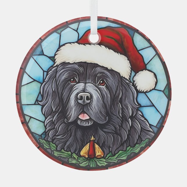 Newfoundland Stained Glass Christmas Glass Ornament (Front)