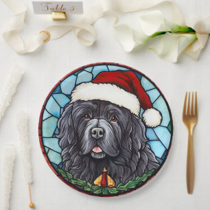 Newfoundland Stained Glass Christmas Paper Plate
