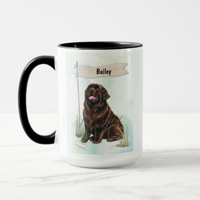 Newfoundland Watercolor Personalized Dog Mug (Left)