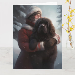Newfoundland With Santa Claus Festive Christmas  Card