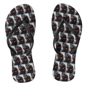 Newfoundland With Santa Claus Festive Christmas  Flip Flops