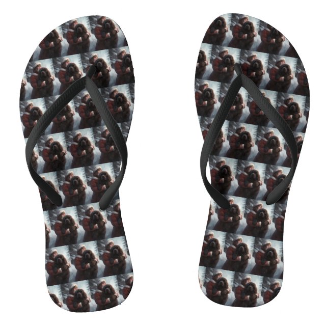 Newfoundland With Santa Claus Festive Christmas  Flip Flops (Footbed)