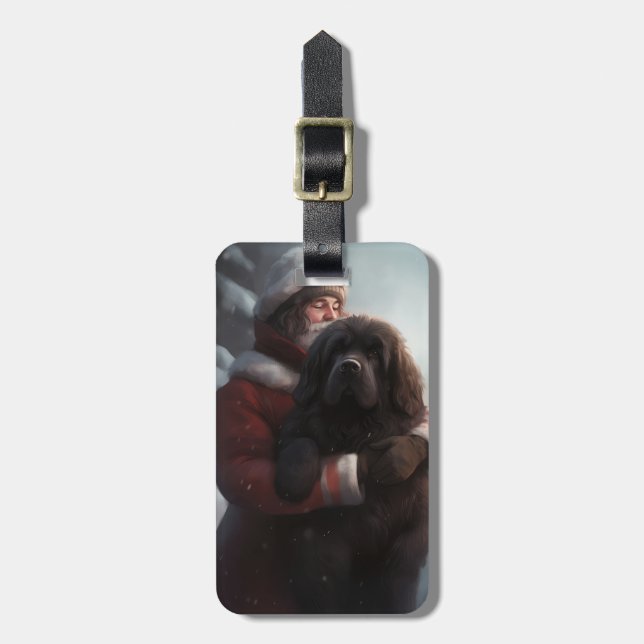 Newfoundland With Santa Claus Festive Christmas  Luggage Tag (Front Vertical)