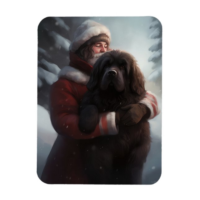 Newfoundland With Santa Claus Festive Christmas  Magnet (Vertical)