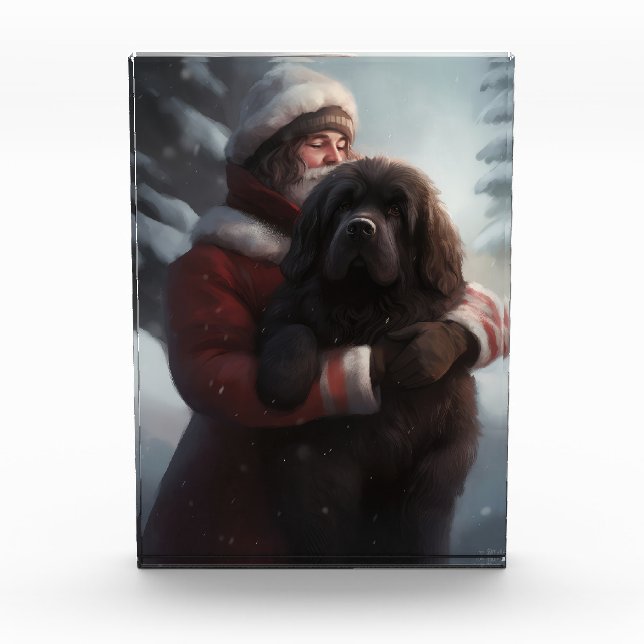 Newfoundland With Santa Claus Festive Christmas  Photo Block (Front)