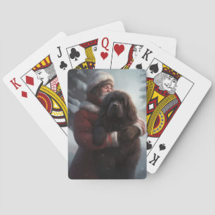 Newfoundland With Santa Claus Festive Christmas  Playing Cards