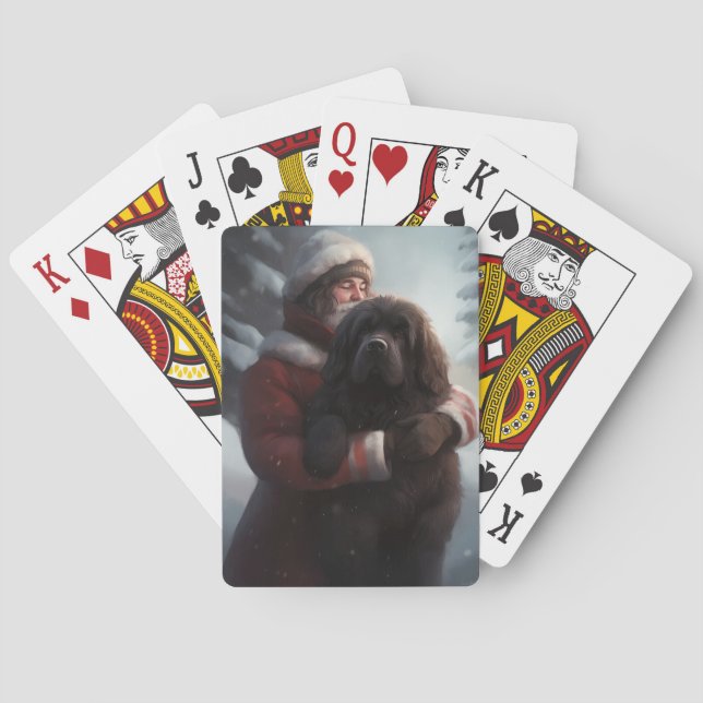 Newfoundland With Santa Claus Festive Christmas  Playing Cards (Back)
