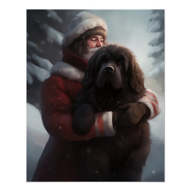 Newfoundland With Santa Claus Festive Christmas  Poster (Front)