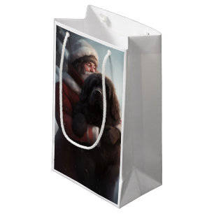Newfoundland With Santa Claus Festive Christmas  Small Gift Bag