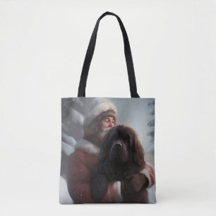 Newfoundland With Santa Claus Festive Christmas Tote Bag