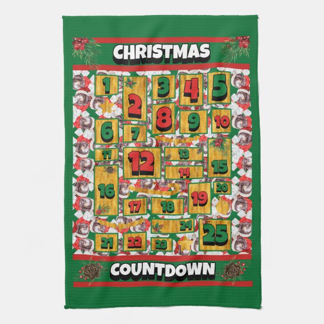 Newfypoo Countdown Christmas Advent Calendar Dog Kitchen Towel (Vertical)