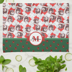 Newfypoo Pattern Monogram Christmas Dog Kitchen Towel