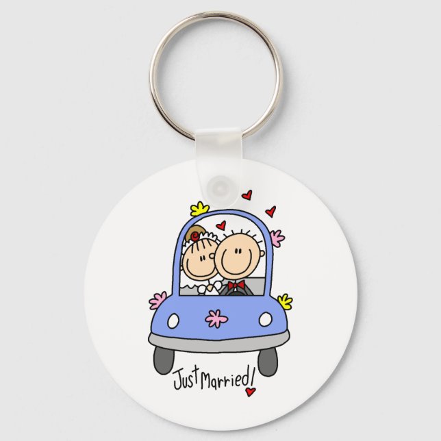 Newleywed Just Married Stick Figures Keychain (Front)