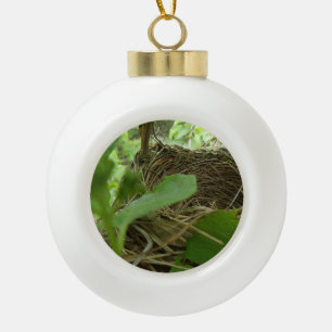 Newly Built but Empty Bird Nest in a Mulberry Tree Ceramic Ball Christmas Ornament