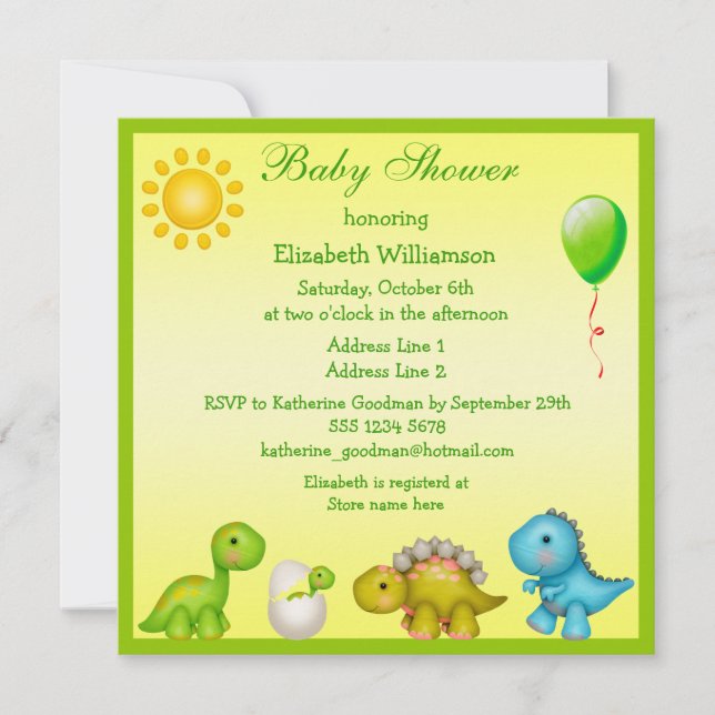 Newly Hatched Baby Dino & Dinosaurs Baby Shower Invitation (Front)