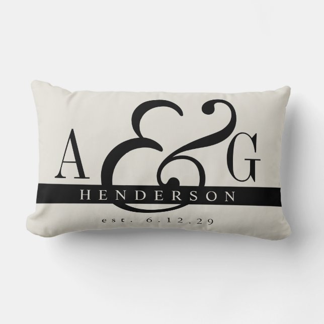 Newly Minted Matrimony Couple's Monogram Lumbar Pillow (Front)