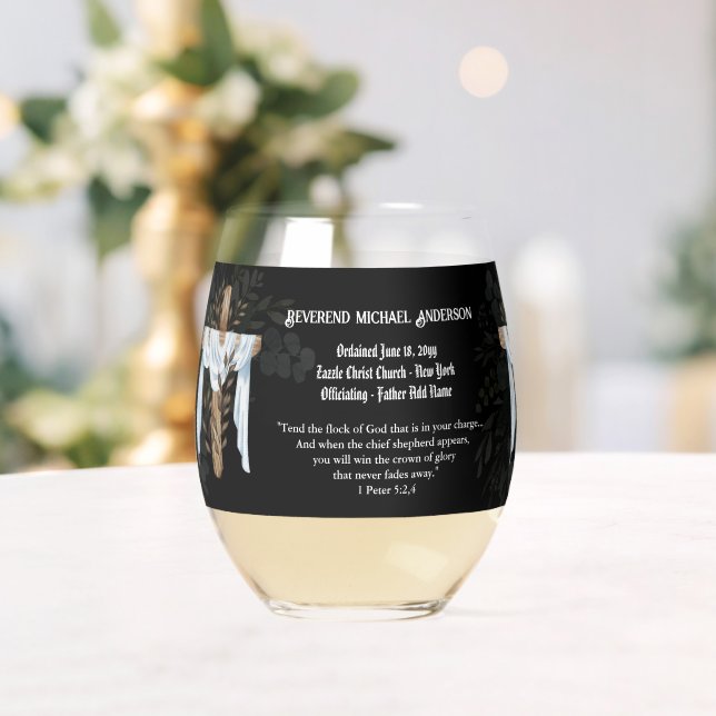 Newly Ordained Priest Pastor Deacon Minister Stemless Wine Glass (Insitu (Wedding))