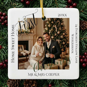 Newly Wed Couple's First Christmas New Home Photo Ceramic Ornament