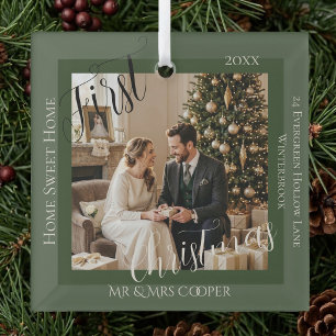 Newly Wed Couple's First Christmas New House Photo Glass Ornament