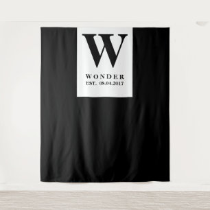 Newly Wed Monogram black Wedding backdrop Tapestry