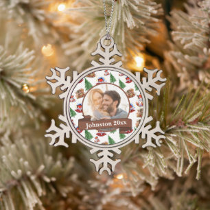 Newly Wed Mr & Mrs Snowflake Pewter Christmas Ornament
