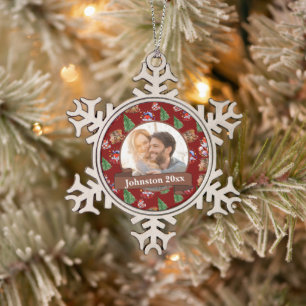 Newly Wed Mr & Mrs Snowflake Pewter Christmas Ornament