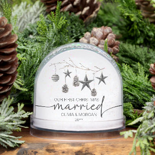 Newly weds first christmas married personalized snowglobe