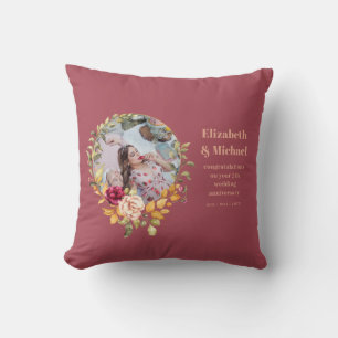 Newly Weds or Anniversary PHOTO Gift Burgundy Throw Pillow
