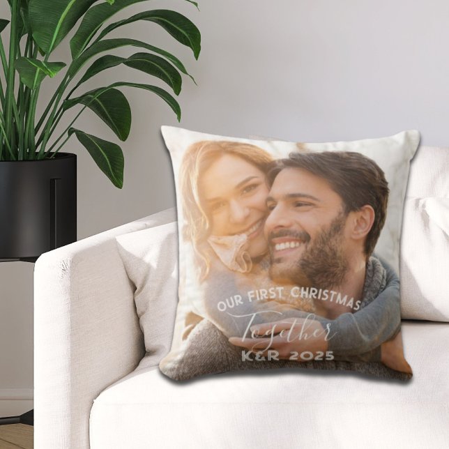 Newly Weds Our First Christmas Together Photo Throw Pillow (Newly Weds Our First Christmas Together Photo Throw Pillow)