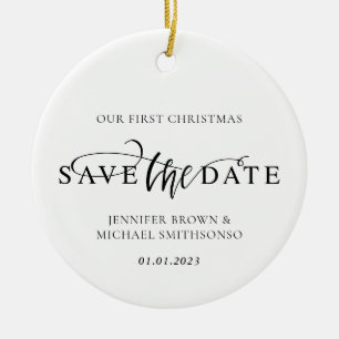 Newly Weds Photo First Christmas Save the Date Ceramic Ornament