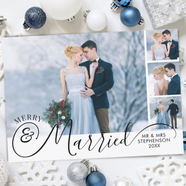 Newlywed 5 Photo Merry and Married Your Greeting Holiday Card (Creator Uploaded)