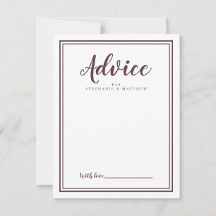 Newlywed Advice Card Modern Wedding Chic Cassis
