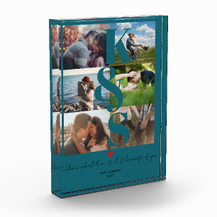Newlywed Anniversary Couple Photo Collage Blue Block