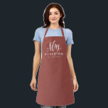 Newlywed bride Mrs personalized terracotta Apron<br><div class="desc">For the newlywed,  this chic terracotta and white apron features "Mrs." in an elegant and modern script along with a last name and "established" date. Makes a cute bridal shower or bachelorette gift!</div>