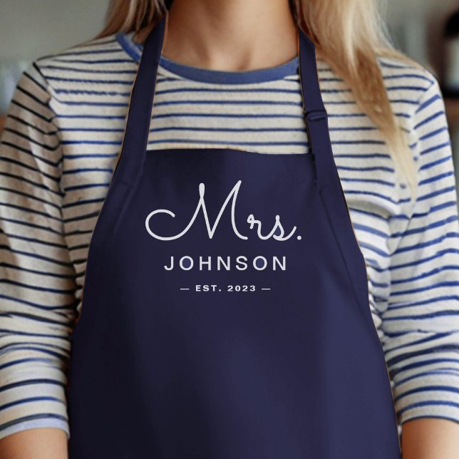 Newlywed Bride Personalized Navy Blue Apron (Creator Uploaded)