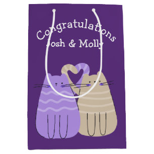 Newlywed Cats on Purple   Medium Gift Bag