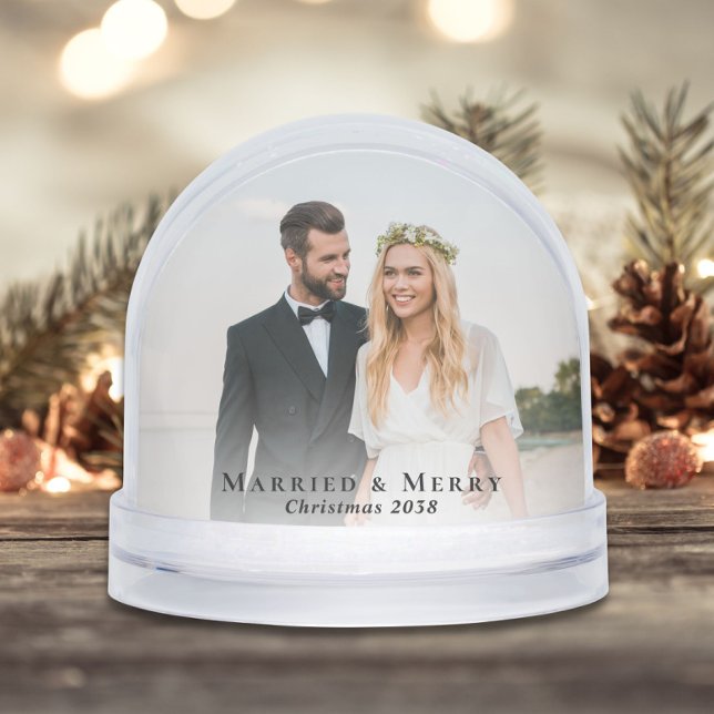 Newlywed Christmas Married And Merry Photo Snowglobe (Creator Uploaded)