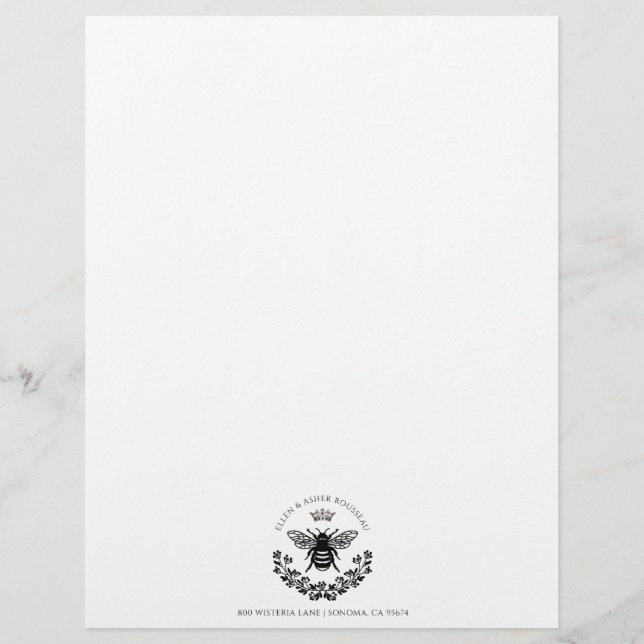 Newlywed Couple Bee Crown Laurel Name Logo Letterhead (Front)