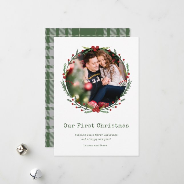 Newlywed Couple Photo First Married Christmas Holiday Card (Front/Back In Situ)