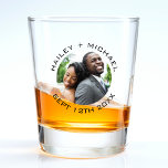 Newlywed Couple Photo Wedding Anniversary  Shot Glass<br><div class="desc">Elegant wedding shot glass party favour for newlywed couple  Personalize it by adding a each spouses name,  last name and your wedding anniversary date and a photograph.  Great his and hers bridal shower gift for a husband and wife.</div>